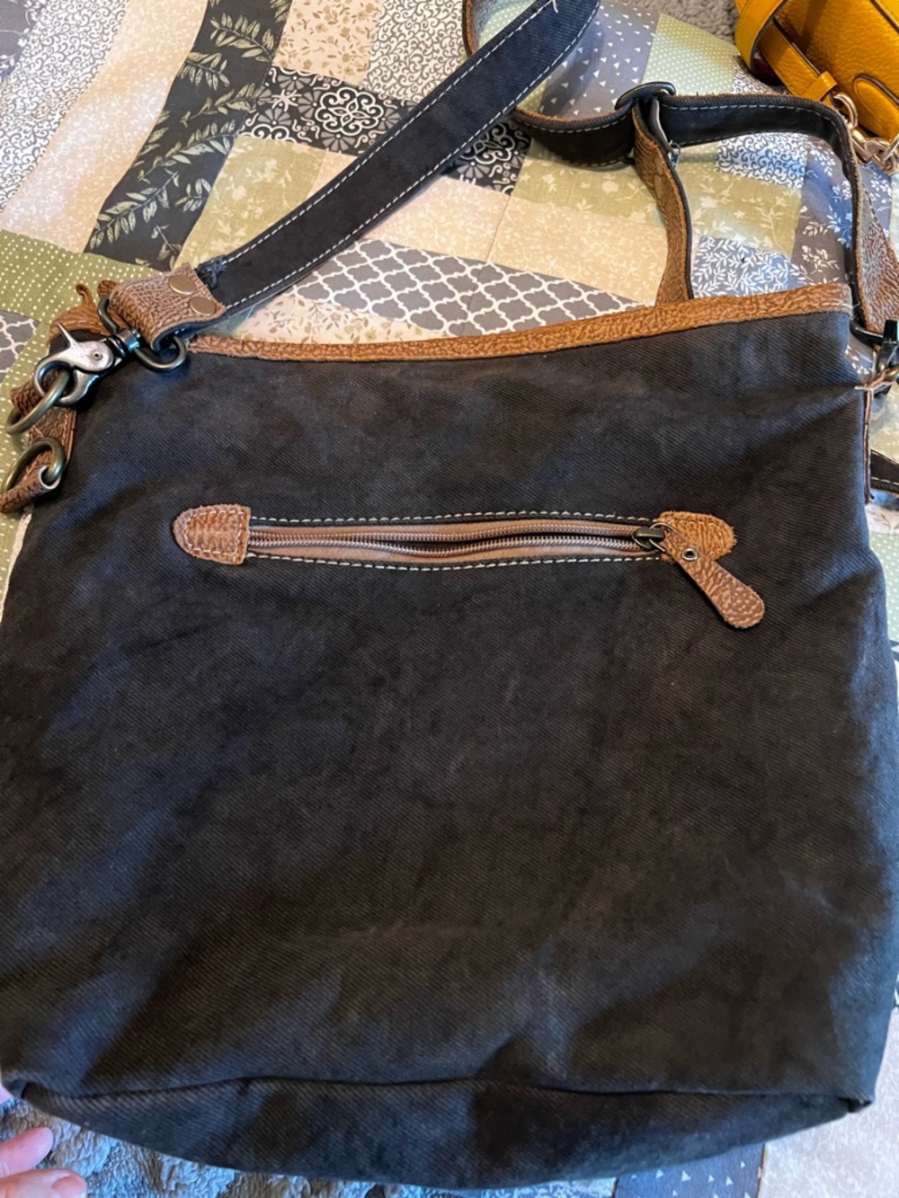 Women’s Casual Crossbody Bag in Brown, demin and Cream - Picture 2 of 3